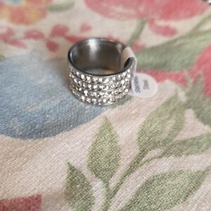 Elegant Silver Band with Crystal Accents